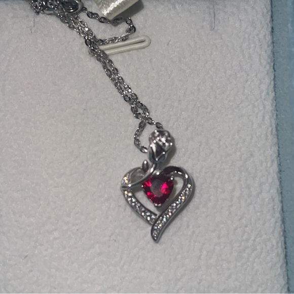 Women’s Necklace! July Birthstone in Heart With Rose - Picture 1 of 2